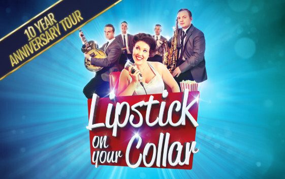 10 year anniversay tour sings and musicians in 1950s dress silver writing blusback ground