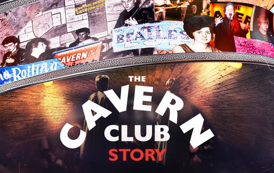 Old images of performers in the Cavern Club shown above the show title "The Cavern Club Story".