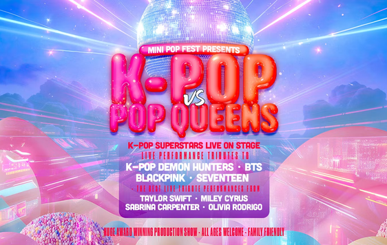 Text Reads: "K-Pop vs. Pop Queens, Live Performance Tributes to K-Pop Demon Hunters, BTS, Blackpink, Taylor Swift, Sabirna Carpenter, Olivia Rodrigo, Miley Cyrus"