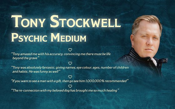 Tony's head on blue background with show title and reviews