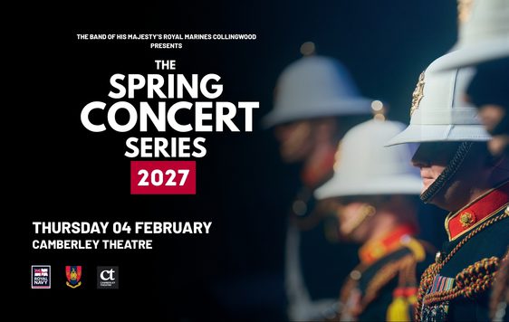 Military band members are stood in a row in white hats. Text reads "The Spring Concert Series 2027"